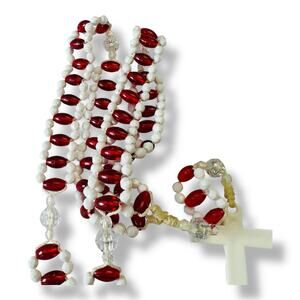Vintage Red and White Double Strand Rosary